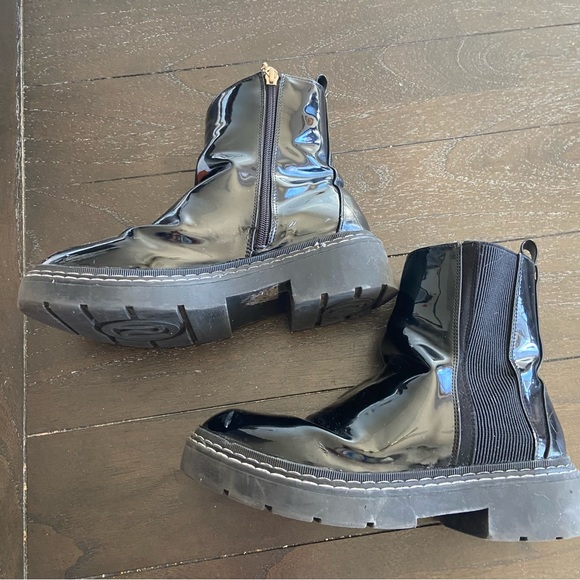 River Island Wide Fit Chunky Black Patent Chelsea Boots Size 39 - Picture 3 of 14